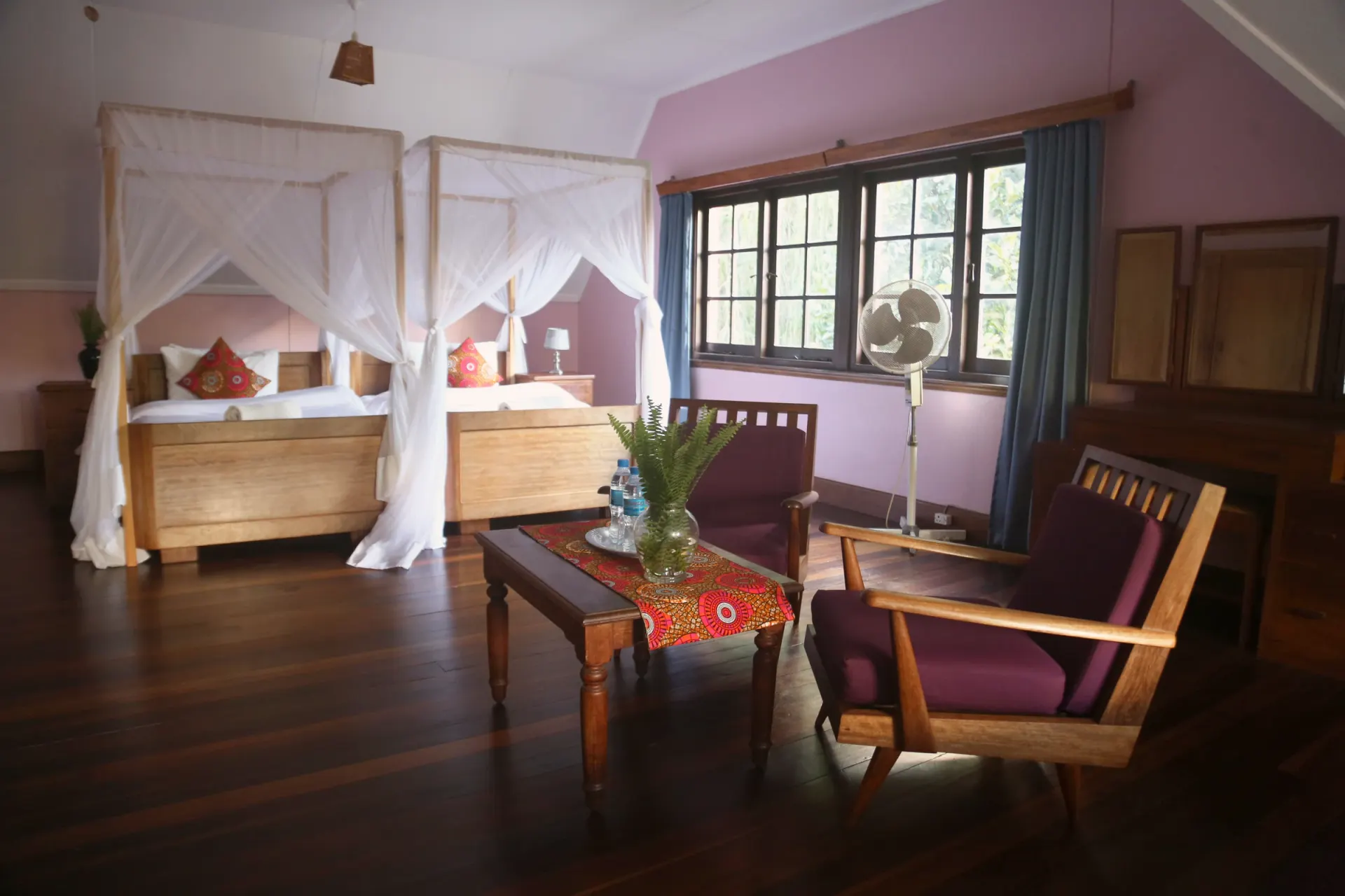 The family room at Mullers, set with several beds